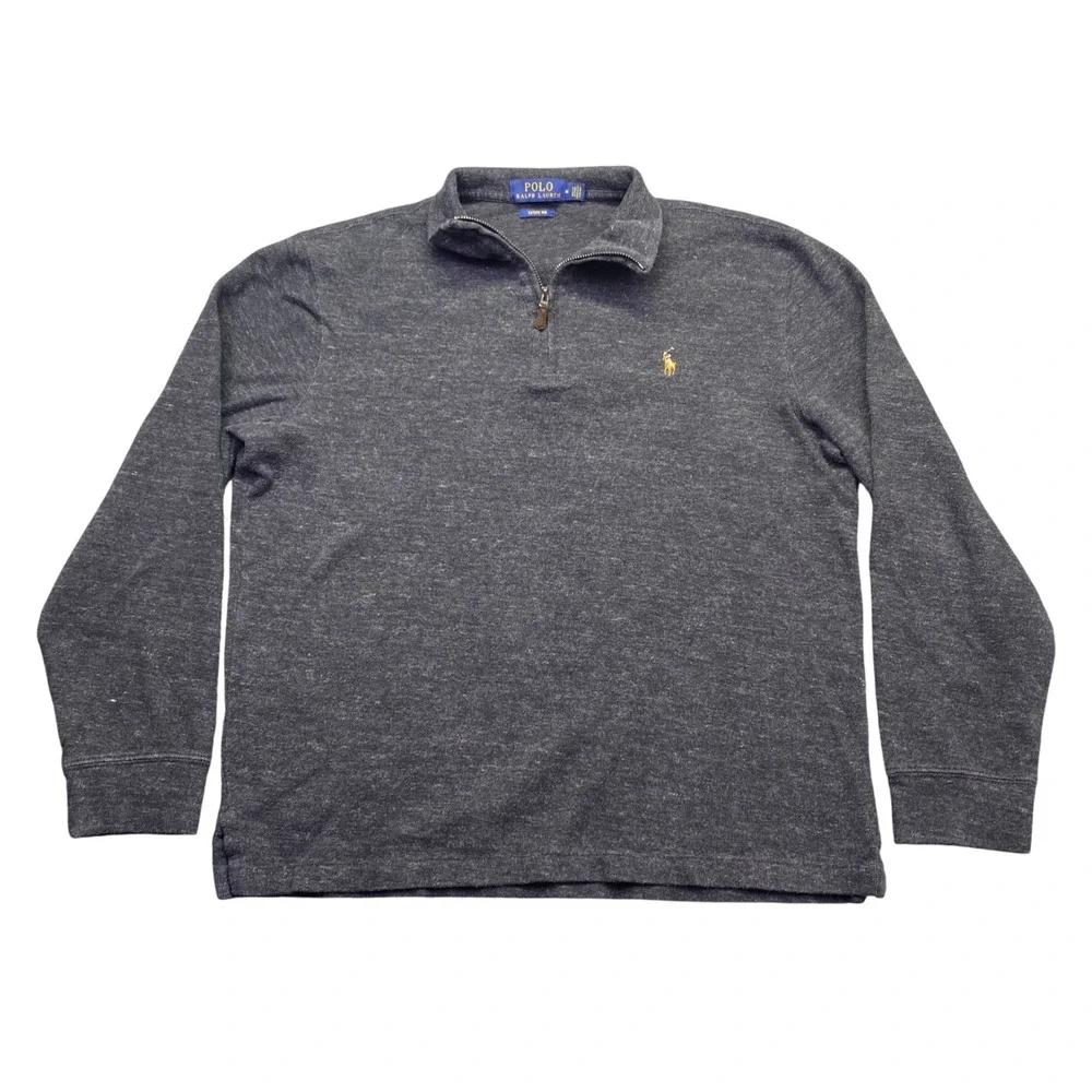 Polo Ralph Lauren Estate Rib Quarter Zip Pullover Sweater Gray Mens M Flesh Pony